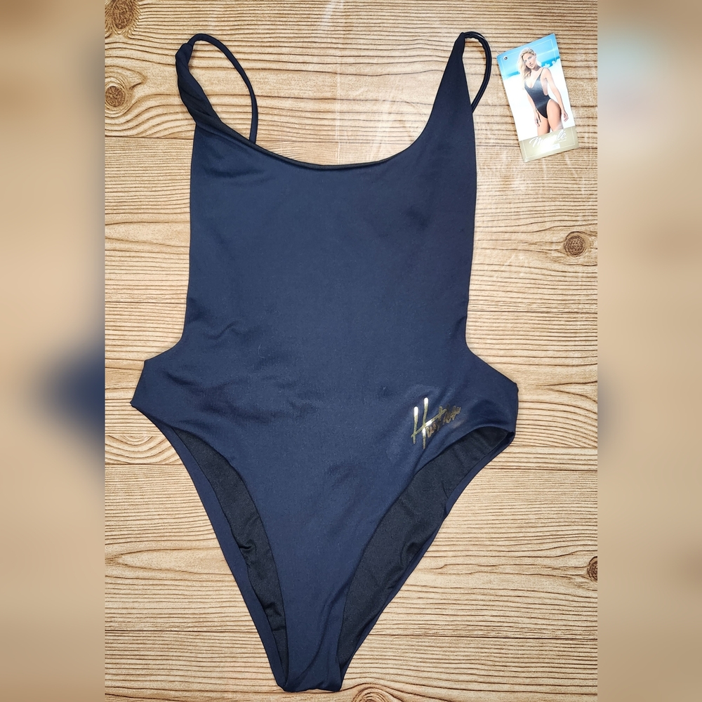 Mapale Hustler Hollywood‎ High Cut Suspender Logo Swimsuit Size Large NWT